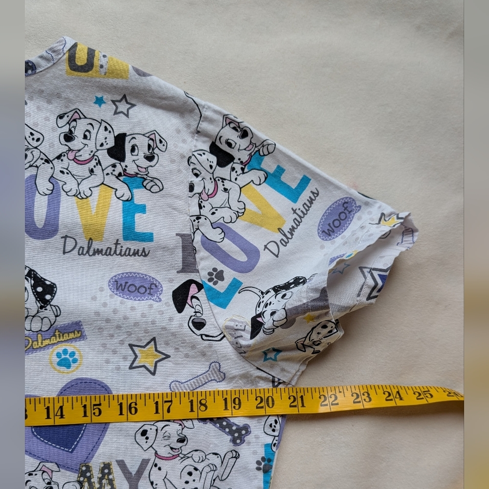 Disney 101 Dalmatians Scrub Top Cotton V-Neck Nurse Vet Uniform Size S - Picture 9 of 10